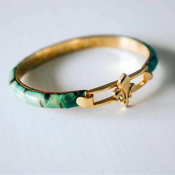 Jewelry - 24K Gold Plated Vintage Green Bangle Handmade in Florence 1980’s